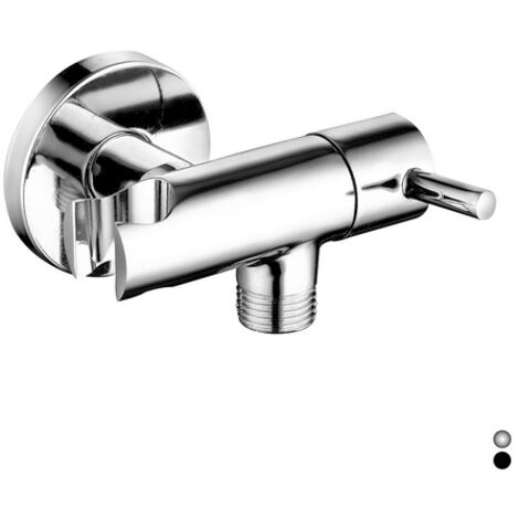 PRESA ACQUA TONDA CON SUPPORTO DOCCIA E ARRESTO Cromo DH (1/3)