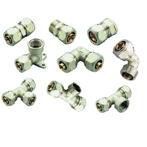 RACCORDI A STRINGERE PER TUBO MULTISTRATO TEE, GOMITO, RACCORDO DOPPIO GOMITO 1/2x16F C/FLANGIA