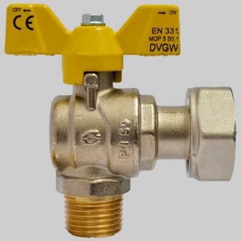 VALVOLA SFERA GAS AD ANGOLO M/F DADO GIREVOLE FARFALLA ALLUMINIO - 1/2 x 3/4