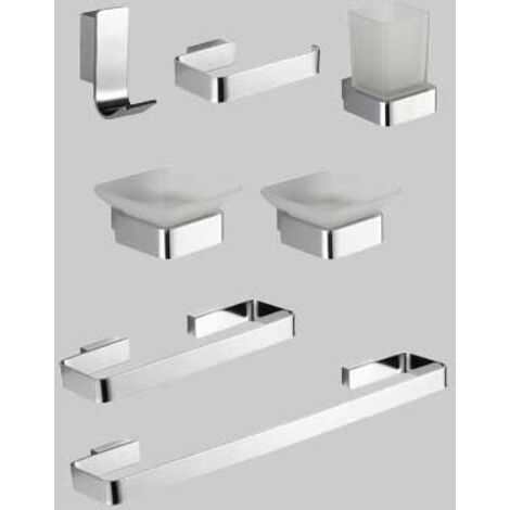 KIT ACCESSORI BAGNO 7 PEZZI SERIE MARY - Cromo - vetro