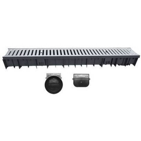 CANALE WAVEDRAIN CON GRIGLIA ACCIAIO ZINCATO + TESTATA E SCARICO D.110 1000 mm DH
