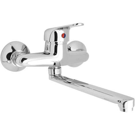 Rubinetto miscelatore monocomando lavello a muro parete serie Ines in ottone cromo (1/4)