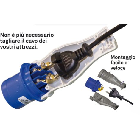 Rosi 1820 adattatore industriale plugshell 16A 2P+T per spine schuko pressofuse 2P senza terra IP55