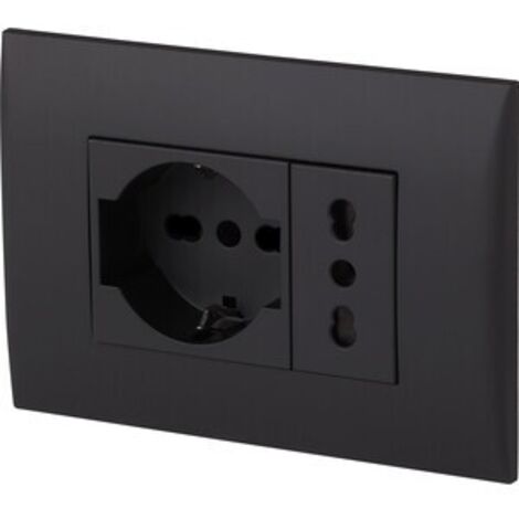 Blocco presa da incasso/Set Placca Premontata 2 posti (1 Presa universale P40 + 1 Presa Bivalente 10/16A), due viti di montaggio