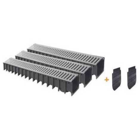 KIT 3 PZ CANALE IN PP CON GRIGLIA IN ACCIAIO ZINCATO IKARODRAIN 100x100 - 1000 mm