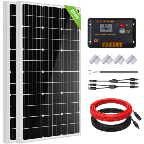 ECO-WORTHY Solarpanel kit 200W 12V/24V Solarmodul set für Wohnwagen Boot nach Hause