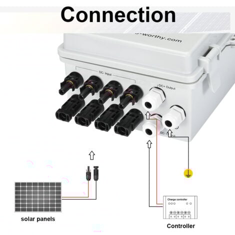 ECO-WORTHY 4-saitiger Solar Combiner Box überspannungsschutz Easy Connect For Solarpanel Kit