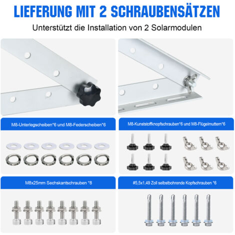 ECO-WORTHY 45" (114cm) Solarpanel-Neigungshalterungen mit einstellbarem Winkel für Boot, Wohnmobil, Dach, Off-Grid-System (45-Zoll-Lange)2 Stück