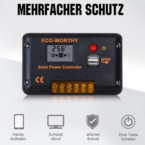 ECO-WORTHY 120W Solarpanel kit Off-Grid System: 1 Stuck 120W monokristalline Solarmodule mit 30A LCD Laderegler + Solarkabel + Montageklammern für Wohnmobil, Camping
