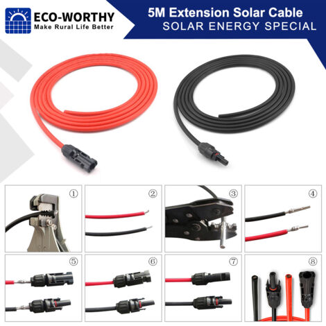 ECO-WORTHY 1 Paar 5 m Solarkabel 4 mm² Verlangerungskabel für Solarmodule solarpanel
