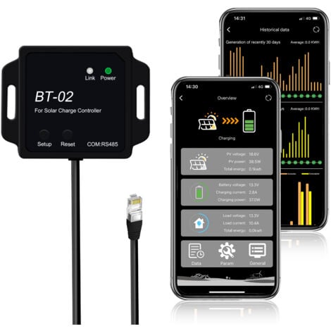 ECO-WORTHY Bluetooth Modul für MPPT Solar Laderegler, mit 82ft drahtloser Fernbedienung, Echtzeitüberwachung und RJ45 Kommunikationsanschluss, BT-02 RS485