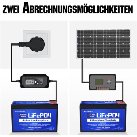 ECO-WORTHY 12V 8Ah LiFePO4 Akku Lithium batterie wiederaufladbar mit über 3000 Mal Tiefzyklus und BMS Schutz für Solaranlage, Fischfinder, Kinderwagen,Boot, Solarpanel Kit, Wohnmobil, Camping