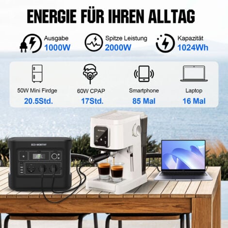 ECO-WORTHY 1000W(Spitze 2000W) 1024Wh Portable Power Station mit 2 x 120W Solarpanel, Tragbares Powerstation Solar Generator Bundle für Home Backup, Notfall, RV Camping, Van Life