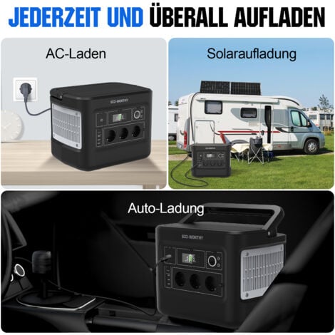 ECO-WORTHY 1000W(Spitze 2000W) 1024Wh Portable Power Station mit 2 x 120W Solarpanel, Tragbares Powerstation Solar Generator Bundle für Home Backup, Notfall, RV Camping, Van Life