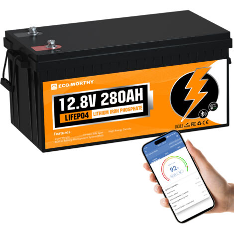ECO-WORTHY LiFePO4 Akku 12V 280Ah Bluetooth,BMS Tieftemperatur Schutz und Max.15000 Zyklen,3584Wh perfekter Ersatz für Lithium batterie 200ah 300ah für Solaranlage,Wohnmobil,Solarpanel Kit und Camping