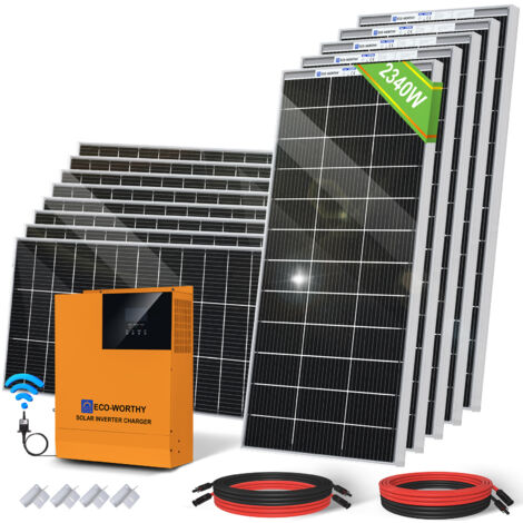 ECO-WORTHY 9,36kWh Solaranlange 2340W 48V Solarpanel Off Grid Kit für Wohnmobile/Privathaushalte: 12 Stücke 195W Bifaziale Solarpanel + 5000W 48V All-in-One Solar Wechselrichter