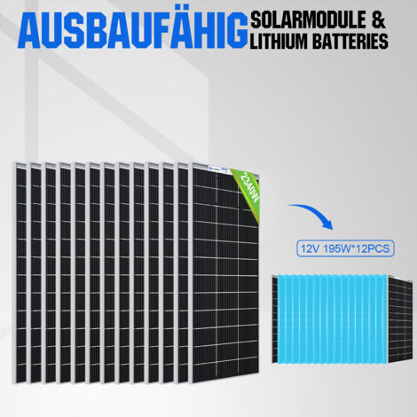 ECO-WORTHY 9,36kWh Solaranlange 2340W 48V Solarpanel Off Grid Kit für Wohnmobile/Privathaushalte: 12 Stücke 195W Bifaziale Solarpanel + 5000W 48V All-in-One Solar Wechselrichter