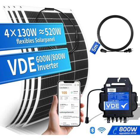 ECO-WORTHY Balkonkraftwerk 520W/600W,balkonkraftwerk komplett Steckdose mit 4x130W Solarpanel Flexibel und 600W/800W APsystems Wechselrichter mit VDE Relais