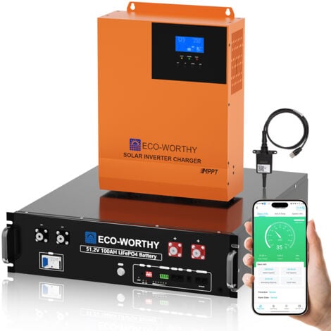 ECO-WORTHY 5,12KWh Balkonkraftwerk mit 48V (51,2V) 100Ah Server-Rack ...