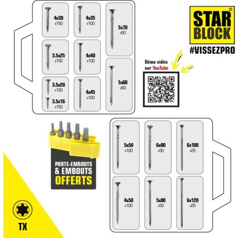 STARBLOCK Coffret 1 350 Vis bois/agglo – Torx® – 1350 pièces