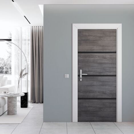 NORDLINGER PRO Kit de rénovation pour porte intérieure RENO'PORTE Décor gris agate 890512 - 4 feuilles de placage 85 x 50 cm & 3 profils noirs 85 x 2 cm