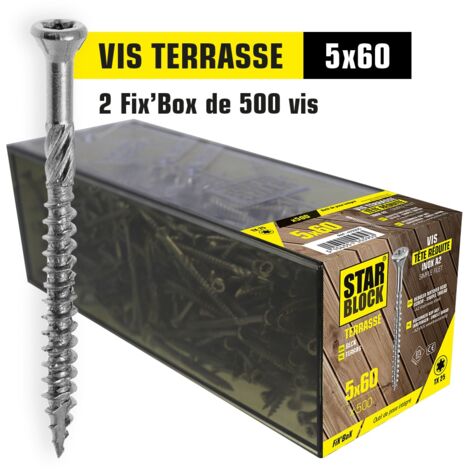 Kit chantier terrasse 25 m² – 1 000 vis inox A2 pour bois dur – 1 kit perçage, 1 bande étanche, 3 forets de rechange – Starblock