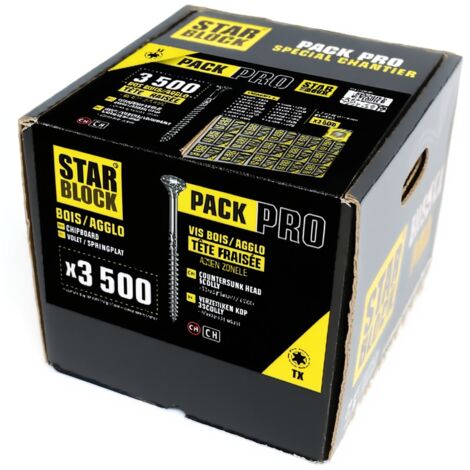 STARBLOCK Coffret de vis Pack Pro 3 500 vis Bois Aggloméré Tête fraisée Torx Acier zingué 15 tailles 31 embouts de vissage