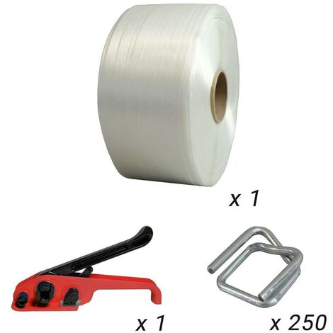 Kit Feuillard De Cerclage TECPLAST Fil à Fil KFF1 13 Mm X 1100 M + 250 Boucles OFFERTES + 1 Tendeur - Résistance 375kg