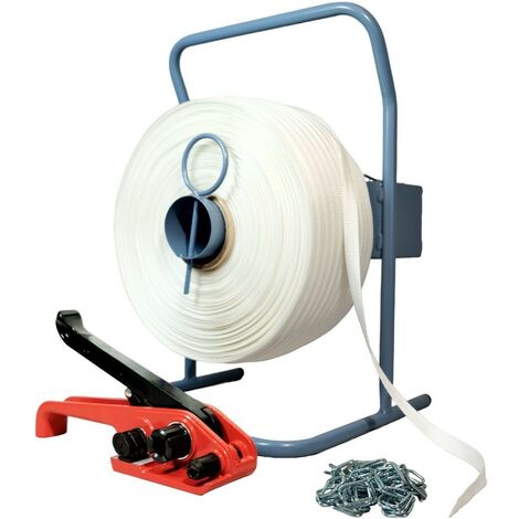 Kit 1 Fleje tejido 16 mm x 850 m + 1 tensor GRATIS + 1 dispensador + hebillas - Resistencia 450kg - TECPLAST KFT2