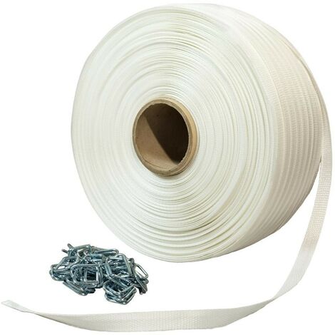 Pack 1 Fleje tejido 16 mm x 850 m + 250 hebillas - Fleje textil de alta resistencia 450kg - TECPLAST PFT1