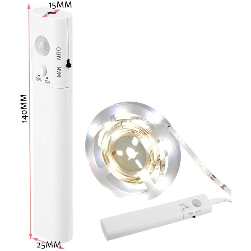 JANDEI - Ruban LED 5V 1 mètre, Bande Lumineuse avec Détecteur de Mouvement,  Rechargeable USB, Adhésive, n'a pas besoin de prise. Éclairage de Nuit sous  les Meubles, Lit, Escaliers (lumière froide) 