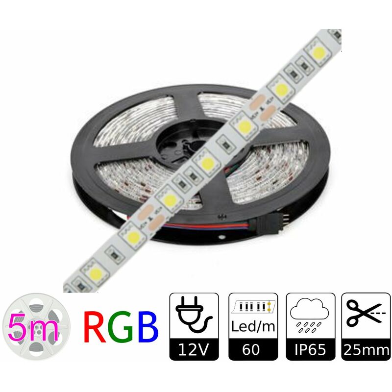 Bande LED RGB 5 Mètres – SMD5050 300 LED – Multicolore – Télécommande IP65