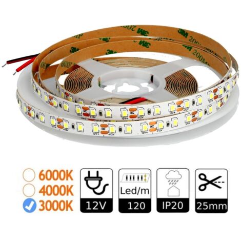 Jandei - Bande LED 12V 3000K 120 LED/mètre intérieur IP20 SMD2835 Bobine 5 m Bande LED 12V (1/4)