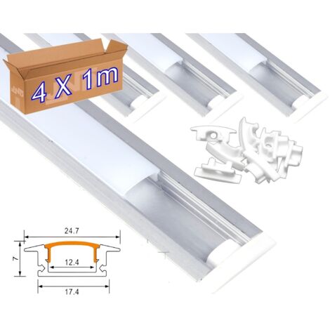 Jandei - Profilé en aluminium 4x1m pour bande LED encastrée. Couvercle arrondi translucide. Profil 24,5x17,5mm pour bandes LED
