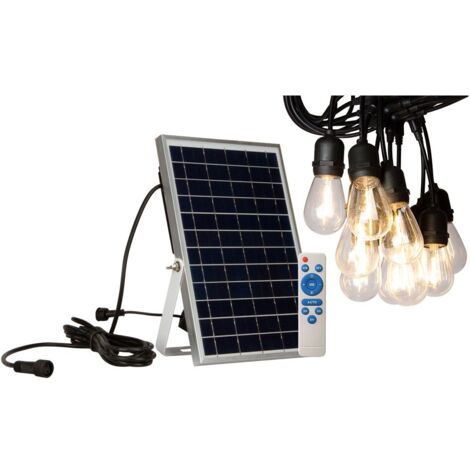 Guirlande solaire extérieure 10 ampoules E27 10 mètres – Panneau solaire séparé – Lumière 3000K – Étanche pour extérieur – Jandei