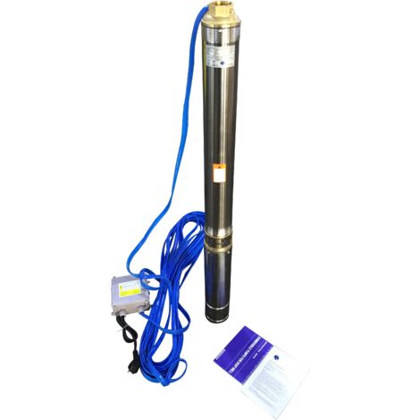 CHM – Pompe immergée 3 pouces 750W – Débit 3780 l/h – Hauteur de refoulement 85m – Compatible avec sable jusqu'à 5% – Câble 30m