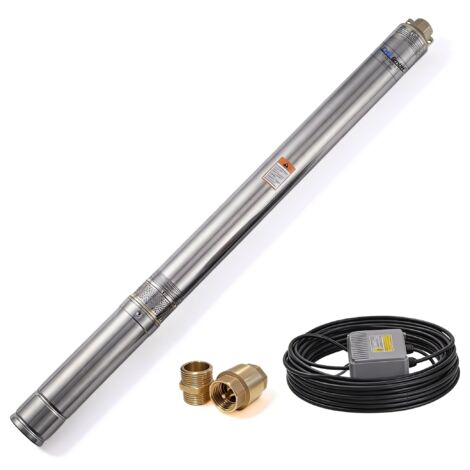 CHM – Pompe immergée 3 pouces 1100W – Débit 6000 L/h – Hauteur manométrique 77m – Pression 7,7 bars – Câble 25m en acier inoxydable