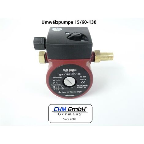 CHM – Pompe de circulation 15-60/130 – 230V – Débit max 56 L/min – Température de travail 2-110°C – Pression max 6 bars