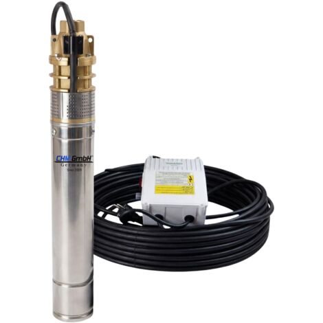 CHM – Pompe immergée 3 pouces 0,75 kW – Débit max 2500 L/h – Hauteur manométrique 58 m – Acier inoxydable – Interrupteur de protection moteur