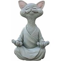 Chat Figurine, Méditation Yoga Chat Heureux, Zen Chat Pose Détendue Sculpture pour la Maison Extérieure Pelouse Décoration Cadeaux pour Les Amoureux des Chats (Ash)