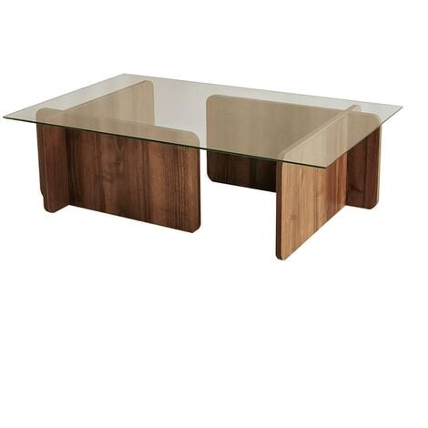 Table Basse en Noyer avec Plateau en Verre, 105x30x65 cm, Pour Salon Élégant ou Bureau Exécutif