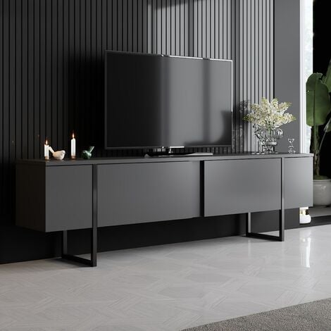 Meuble TV en Anthracite et Noir avec Pieds en Métal, 180x50x30 cm, Pour Salon ou Salle de Cinéma à Domicile