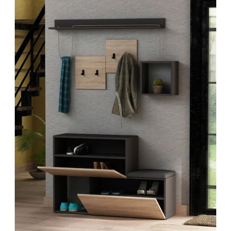 Ensemble de Meubles pour Entrée en Anthracite et Chêne, 120x78 cm, Pour Entrée Spacieuse ou Vestibule