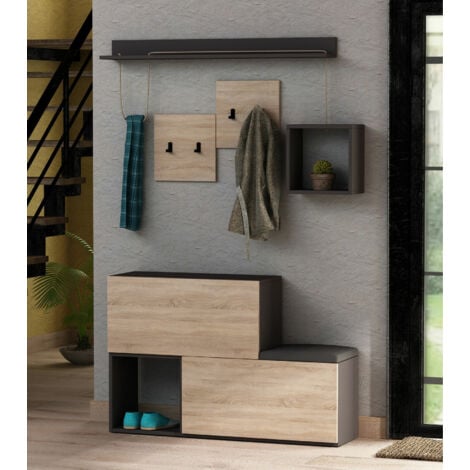 Ensemble de Meubles pour Entrée en Anthracite et Chêne, 120x78 cm, Pour Entrée Spacieuse ou Vestibule