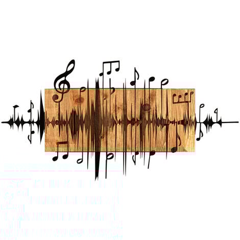 Décoration murale en métal et bois Notes de musique 90 x 47 cm
