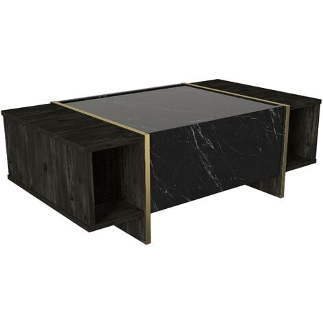 Table Basse en Noir et Or, Design Moderne avec Rangement, 103,8x37,3x60 cm, Pour Salon ou Hall d'Entrée