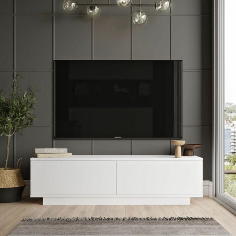 Meuble TV Blanc Simple, 140x38,2x35,5 cm, Pour Salon Minimaliste ou Chambre