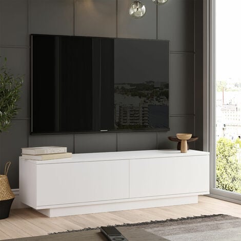 Meuble TV Blanc Simple, 140x38,2x35,5 cm, Pour Salon Minimaliste ou Chambre