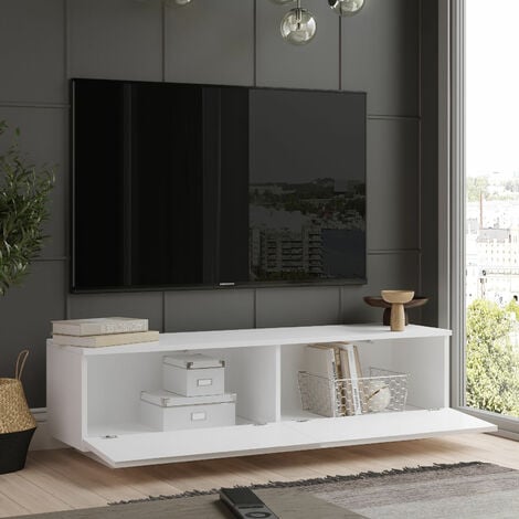 Meuble TV Blanc Simple, 140x38,2x35,5 cm, Pour Salon Minimaliste ou Chambre