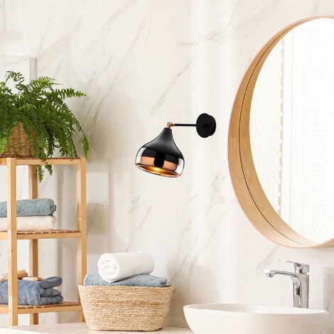Lampe Murale en Fer Noir et Cuivre, 17x28 cm, Pour Bureau Moderne ou Couloir
